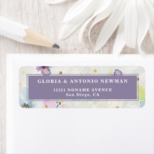 Romantic Floral Mauve Wedding Return Address ラベル (インサイチュ)