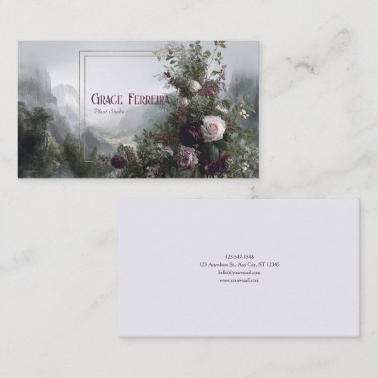 Romantic Floral Misty Mountain Valley Gold Frame 名刺 (正面/裏面)