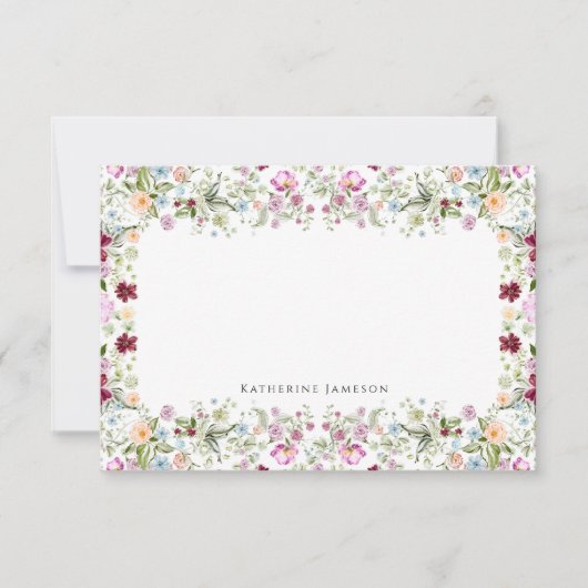 Romantic Floral Monogram Notecard サンキューカード (正面)