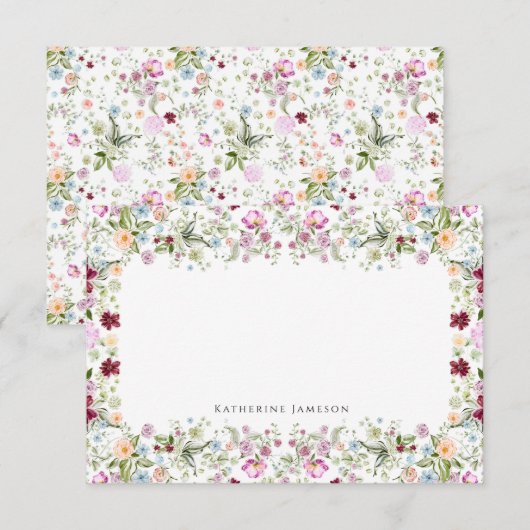 Romantic Floral Monogram Notecard サンキューカード (正面/裏面)