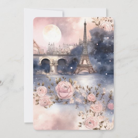 Romantic Floral Paris Eiffel Tower Bridal Shower 招待状 (裏面)