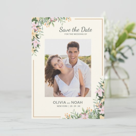 Romantic Floral Photo Save the Date セーブザデート (スタンド正面)