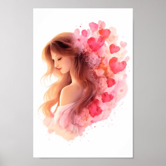 Romantic Floral Portrait Soft Valentine Love Art ポスター (正面)