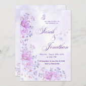 💐Romantic Floral Purple Wedding Invitation 案内状 (正面/裏面)