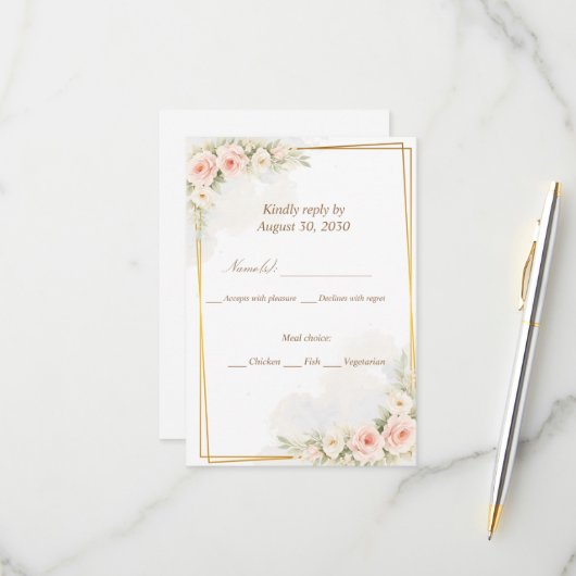 Romantic Floral RSVP Card Dusty Blush Peony Botani (正面/裏面インサイチュ)