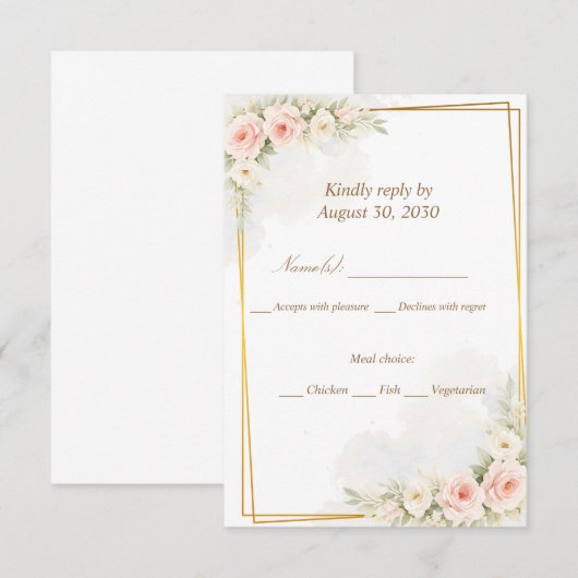 Romantic Floral RSVP Card Dusty Blush Peony Botani (正面/裏面)