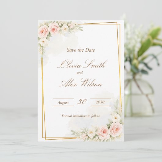 Romantic Floral Save the date Dusty Blush Peo (スタンド正面)