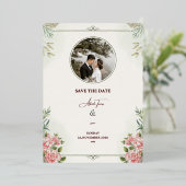 Romantic Floral “Save the Date” Wedding Card – Ele 箔招待状 (立ち正面)