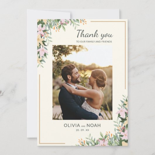 Romantic Floral Thank You Photo Card セーブザデート (正面)
