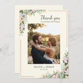 Romantic Floral Thank You Photo Card セーブザデート (正面/裏面)
