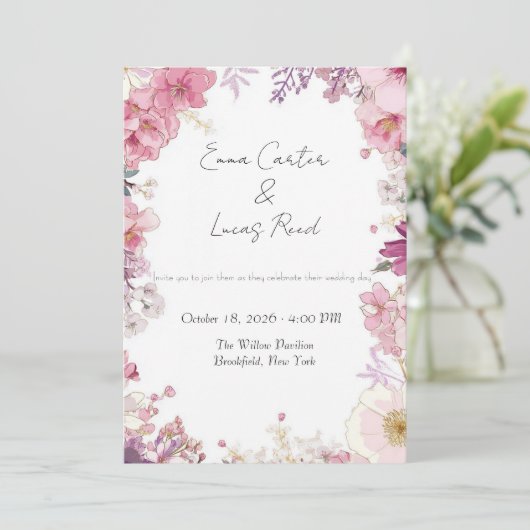 Romantic Floral Wedding Invitation Card 招待状 (スタンド正面)