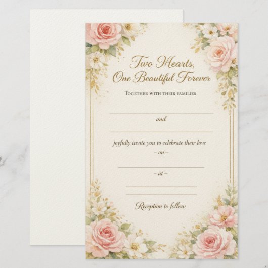 Romantic Floral Wedding Invitation Card Template 便箋 (正面/裏面)