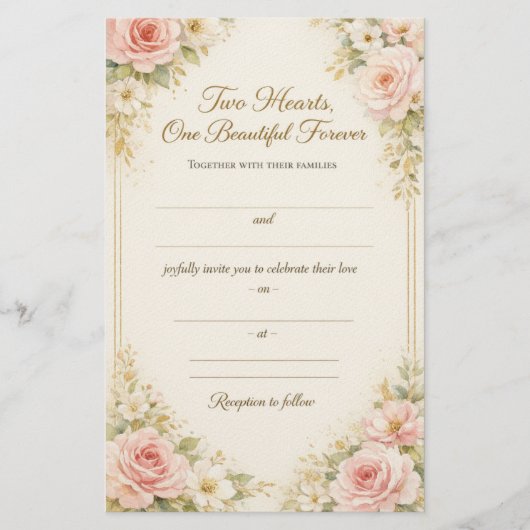 Romantic Floral Wedding Invitation Card Template 便箋 (正面)