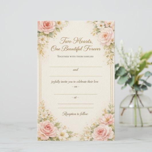 Romantic Floral Wedding Invitation Card Template 便箋 (スタンド正面)