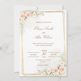 Romantic Floral Wedding Invitation Dusty Blush Peo 招待状
