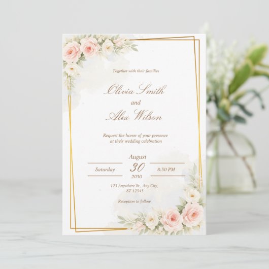 Romantic Floral Wedding Invitation Dusty Blush Peo 招待状 (スタンド正面)