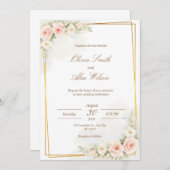 Romantic Floral Wedding Invitation Dusty Blush Peo 招待状 (正面/裏面)