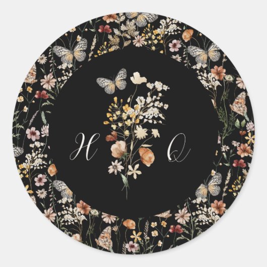 Romantic Floral Wedding Invitation Envelope Seal ラウンドシール (正面)