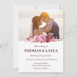 Romantic Floral Wedding Invitation with Photo 招待状