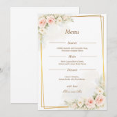 Romantic Floral Wedding Menu Dusty Blush Peony メニュー (正面/裏面)