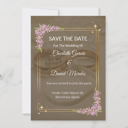 Romantic Floral Wedding Save the Date Invitation 招待状 (正面)