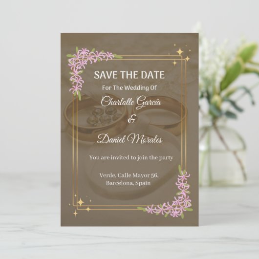 Romantic Floral Wedding Save the Date Invitation 招待状 (スタンド正面)