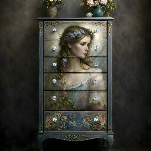 Romantic Floral Woman Portrait Decoupage 薄葉紙