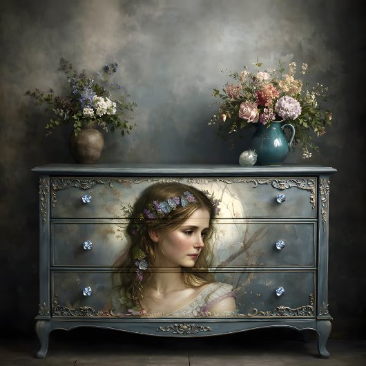 Romantic Floral Woman Portrait Decoupage 薄葉紙