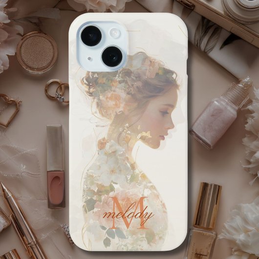 Romantic Floral Woman Silhouette Custom Monogram Case-Mate iPhoneケース