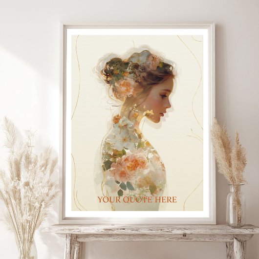 Romantic Floral Woman Silhouette Custom Quote ポスター