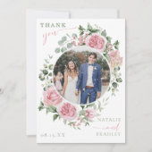 Romantic Floral Wreath Wedding Photo サンキューカード (正面)