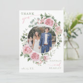 Romantic Floral Wreath Wedding Photo サンキューカード (スタンド正面)
