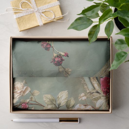Romantic Florals & Drape, Crimson & Sage Green 薄葉紙 (ギフト)