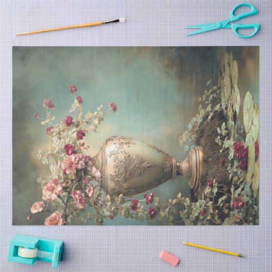 Romantic Florals, Sage Green Baroque Vase 薄葉紙 (クラフト)