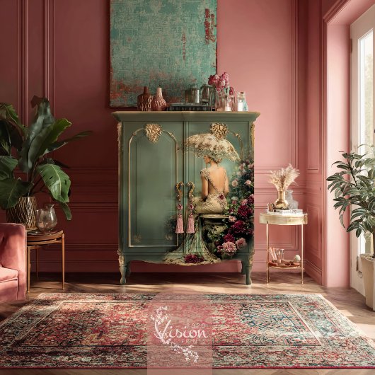 Romantic Florals Sage Green Lady & a Parasol Art 薄葉紙