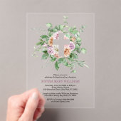 Romantic Flowers & White Cross Girl Baptism アクリル招待状 (インサイチュ (ポータブル))