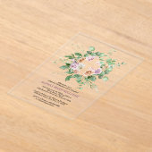 Romantic Flowers & White Cross Girl Baptism アクリル招待状 (レイダウン)