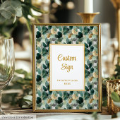 Romantic Forest Green Gold Leaves Wedding Custom ポスター