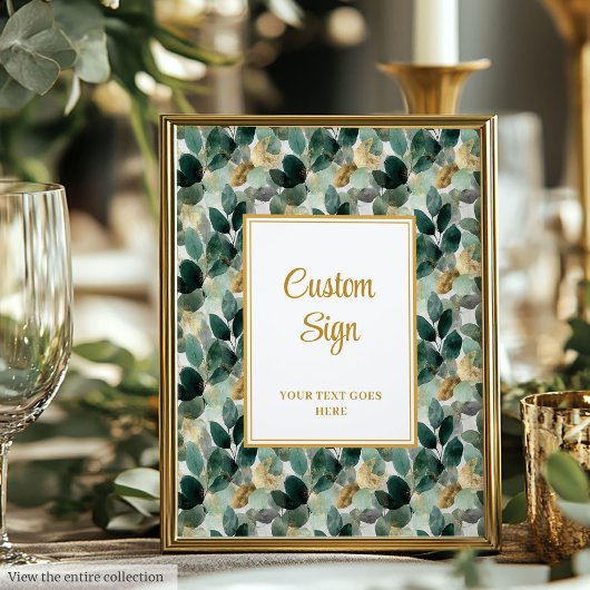 Romantic Forest Green Gold Leaves Wedding Custom  ポスター