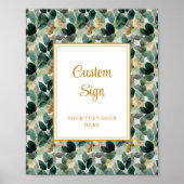 Romantic Forest Green Gold Leaves Wedding Custom  ポスター (正面)