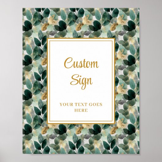 Romantic Forest Green Gold Leaves Wedding Custom  ポスター (正面)