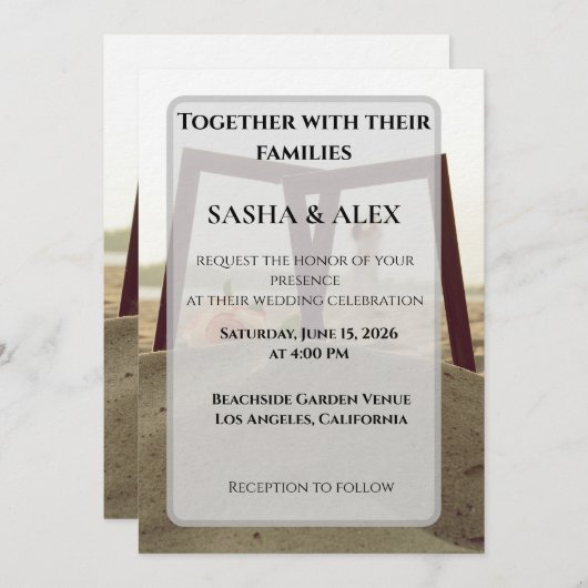 Romantic Framed Beach Photo Card Wedding Invitatio 招待状 (正面/裏面)