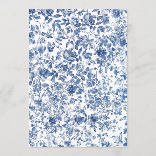 Romantic French Blue Toile Garden Frame Wedding 招待状 (裏面)