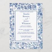 Romantic French Blue Toile Garden Frame Wedding 招待状 (正面)