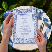 Romantic French Blue Toile Garden Frame Wedding 招待状