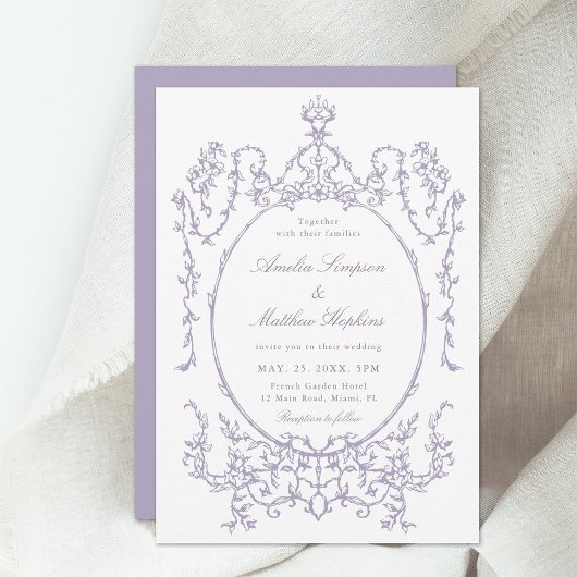 Romantic French Frame Lavender Wedding 招待状