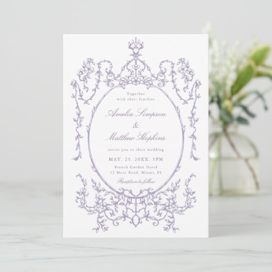 Romantic French Frame Lavender Wedding 招待状 (スタンド正面)