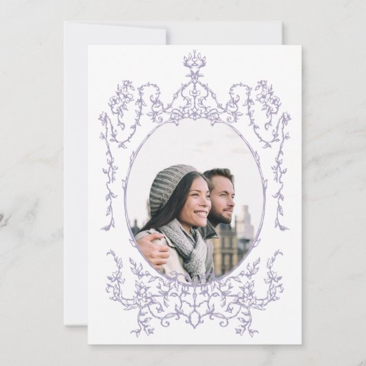 Romantic French Frame Lavender Wedding Photo 招待状 (裏面)