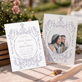 Romantic French Frame Lavender Wedding Photo 招待状