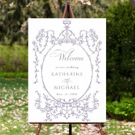 Romantic French Frame Lavender Wedding Welcome ポスター